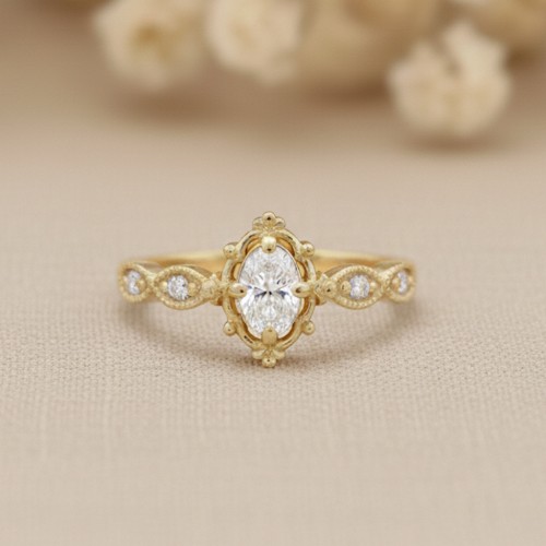 0.45 Karat Oval Pırlanta Vintage Tarzı Yüzük MY2053