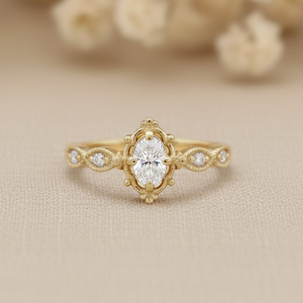 0.45 Karat Oval Pırlanta Vintage Tarzı Yüzük MY2053
