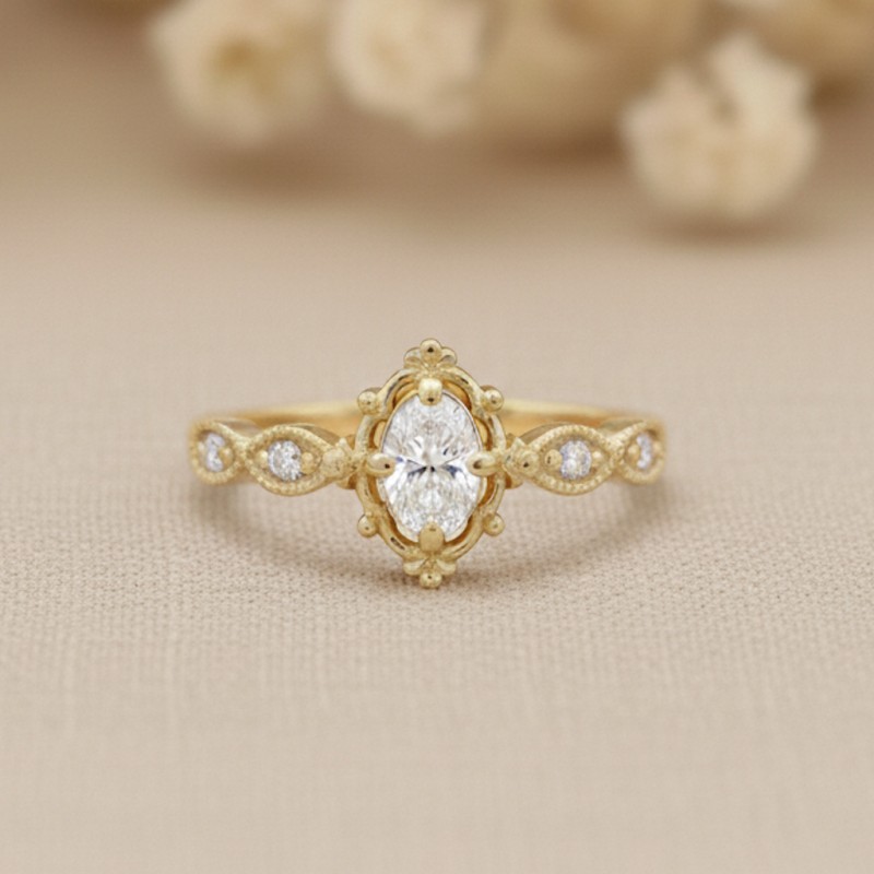 0.45 Karat Oval Pırlanta Vintage Tarzı Yüzük