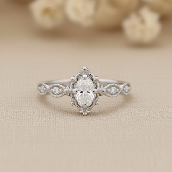 0.45 Karat Oval Pırlanta Vintage Tarzı Yüzük MY2053