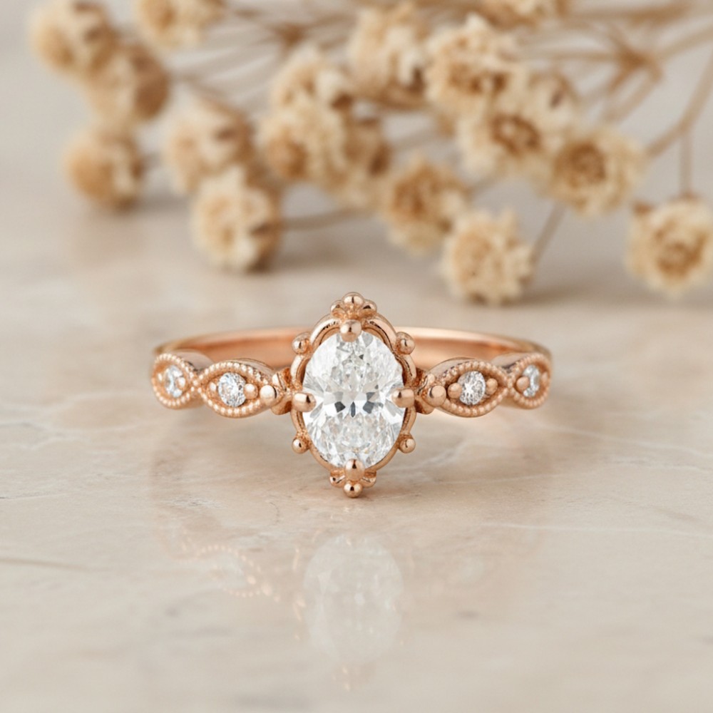 0.58 Karat Oval Pırlanta Vintage Evlilik Yüzüğü