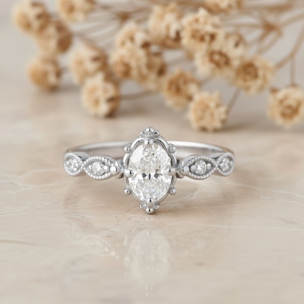 0.58 Karat Oval Pırlanta Vintage Evlilik Yüzüğü MY2054