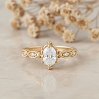 0.58 Karat Oval Pırlanta Vintage Evlilik Yüzüğü