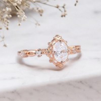 Oval Pırlanta Vintage Evlilik Teklifi Yüzükleri 