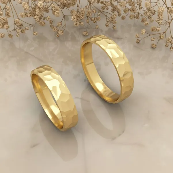 Hammered Tasarım Çift 14 Ayar Altın Alyans MYA949