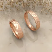 Hammered Tasarım Çift Altın Alyans
