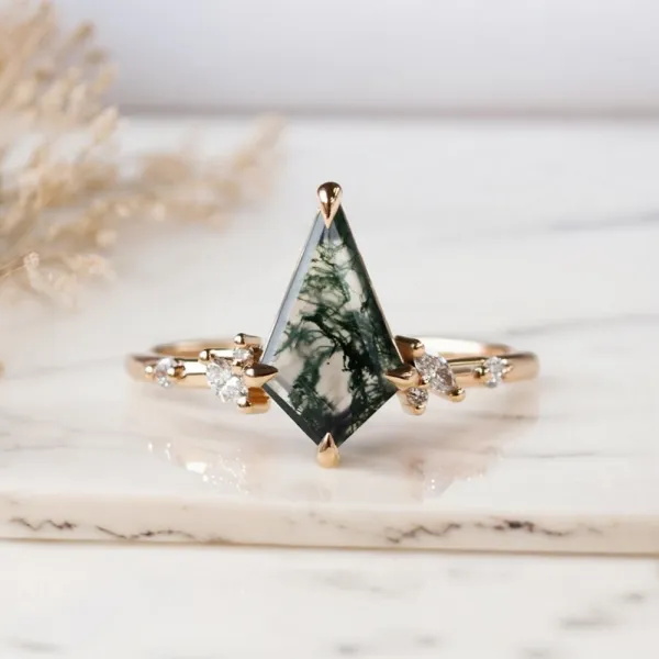 Kite Moss Agate Ve Pırlanta Tasarım Yüzük AD1159