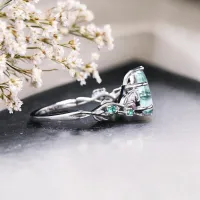 Moss Agate Ve Zümrütlü Yapraklı Sarmaşık Yüzük 