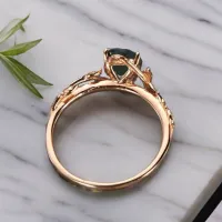 Moss Agate Ve Zümrütlü Yapraklı Sarmaşık Yüzük 
