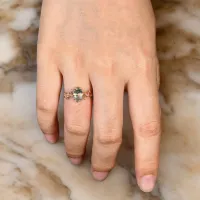 Oval Moss Agate Yapraklı Dallı Altın Yüzük 