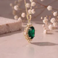 1.00 Karat Gerçek Zümrüt Ve Pırlanta Vintage Kolye