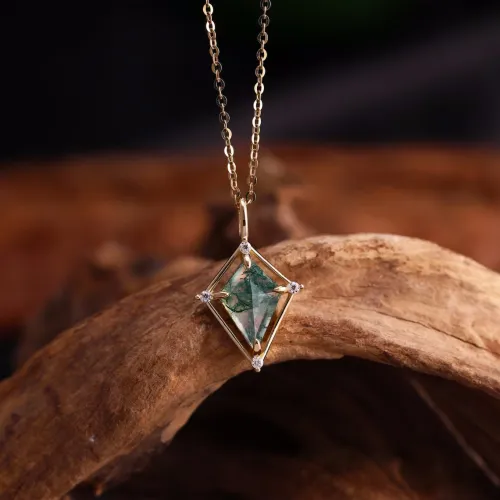 Vintage Kolye Kite Moss Agate Ve Pırlantalı MYVK02