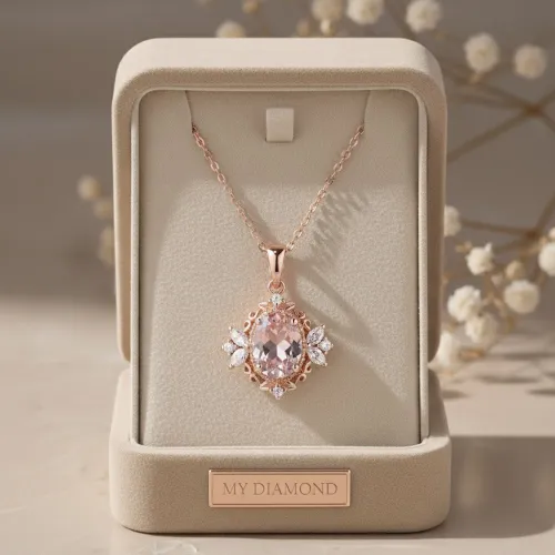 Morganit Ve Pırlanta Vintage Rose Altın Kolye  MYKL229
