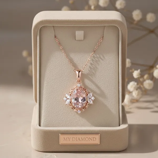 Morganit Ve Pırlanta Vintage Rose Altın Kolye  MYKL229