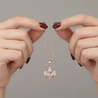 Morganit Ve Pırlanta Vintage Rose Altın Kolye 
