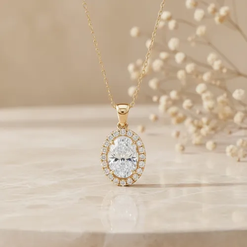 Oval Kesim Pırlanta Halo Model Kolye MYKL302