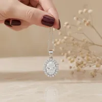 Oval Kesim Pırlanta Halo Model Kolye