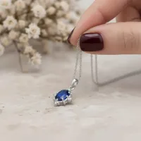 Oval Mavi Safir Ve Pırlantalı Vintage Altın Kolye 