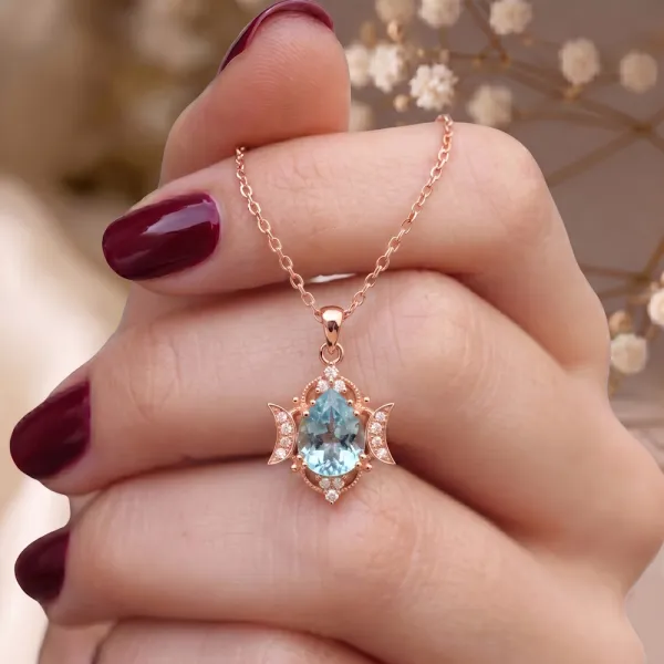 Vintage Tasarım Kolye Aquamarine Ve Pırlanta MYVK15
