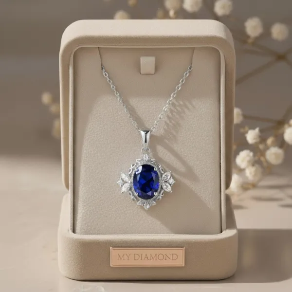Doğal Safir Ve Pırlanta Vintage Altın Kolye MYSK15