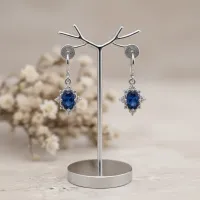 Safir Ve Pırlantalı Vintage Tasarım Altın Küpe