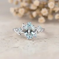 Aquamarine Altın Yapraklı Sarmaşık Yüzük 