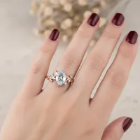 Aquamarine Altın Yapraklı Sarmaşık Yüzük 