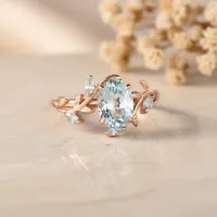 Aquamarine Altın Yapraklı Sarmaşık Yüzük 