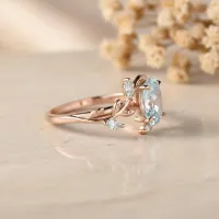 Aquamarine Altın Yapraklı Sarmaşık Yüzük 