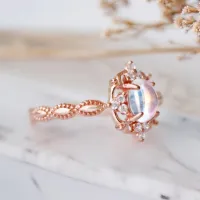 Oval Ay Taşı Ve Pırlantalı Vintage Tasarım Yüzük 