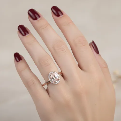 Oval Kesim Morganite Ve Pırlanta Klasik Yüzük MY2411