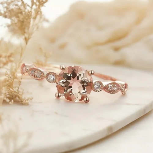 Vintage Morganit Pırlanta Yüzük Rose Gold MY2403