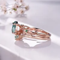 Damla Moss Agate Zümrüt Dal Yüzük 