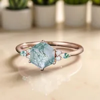 Hexagon Yosun Akik Ve Pırlanta Özel Tasarım Yüzük 
