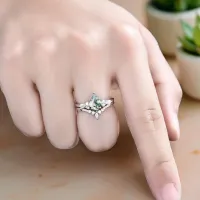 Kite Moss Agate Ve Pırlanta Özel Tasarım Set Yüzük 