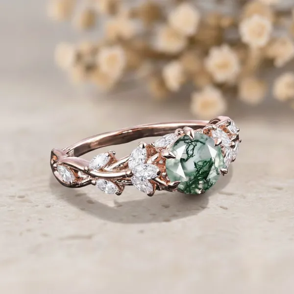 Beyaz Topaz Ve Moss Agate Taşlı Tasarım Yüzük MA1113