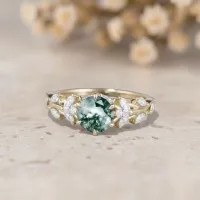 Beyaz Topaz Ve Moss Agate Taşlı Tasarım Yüzük 