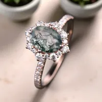 Moss Agate Ve Pırlantalı Nişan Düğün Evlilik Yüzüğü