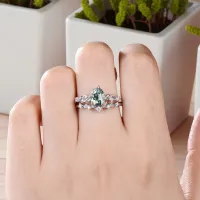 Moss Agate Ve Pırlanta Vintage İkili Set Yüzük