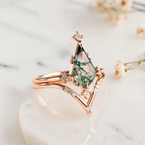 Kite Moss Agate Ve Pırlanta Vintage Yüzük MY2444