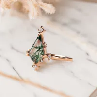 Kite Moss Agate Ve Pırlanta Vintage Yüzük 
