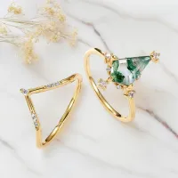 Kite Moss Agate Ve Pırlanta Vintage Yüzük 