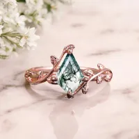 Özel Tasarım Vintage Yüzük Kite Moss Agate Taşlı 