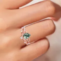 Damla Moss Agate Ve Pırlantalı İkili Set Yüzük 