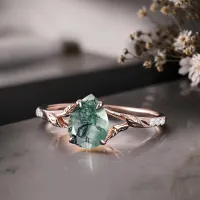 Damla Moss Agate Ve Pırlantalı İkili Set Yüzük 