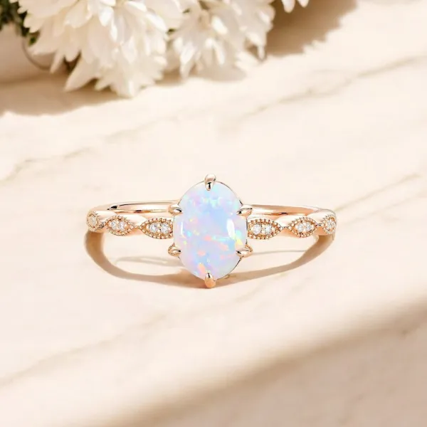 Oval Opal Ve Pırlantalı Vintage Yüzük AD1137