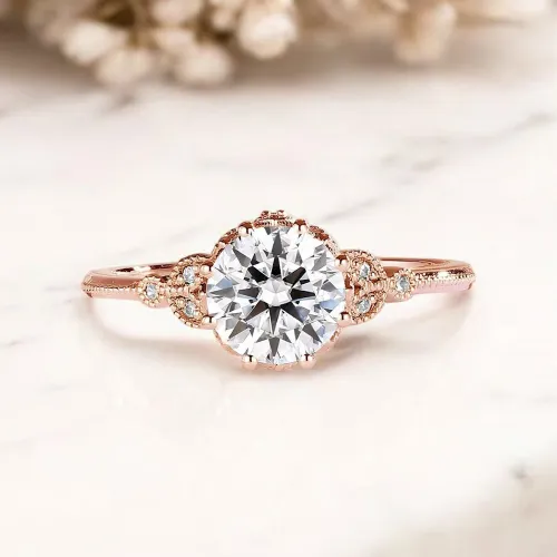 1 Ct. Beyaz Safir Ve Pırlanta Vintage Tek Taş Yüzük AD1215
