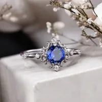 Safir Ve Pırlanta Vintage Tasarım Tektaş Yüzük