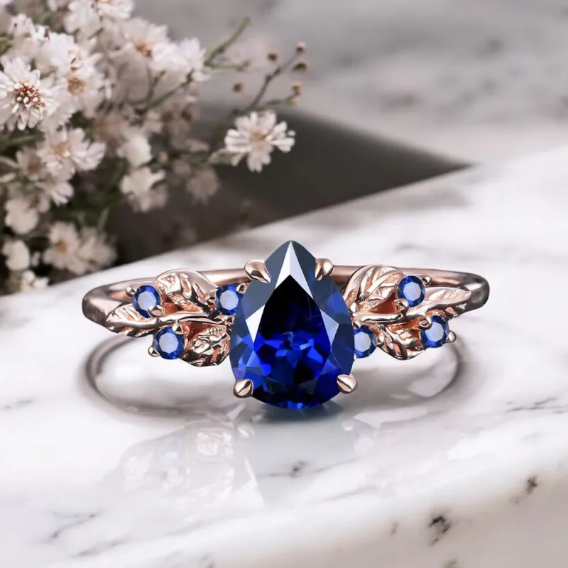 Damla Safir Vintage Yaprak Tasarım Yüzük AD1363 - My Diamond