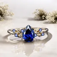 Damla Safir Vintage Yaprak Tasarım Yüzük AD1363 - My Diamond